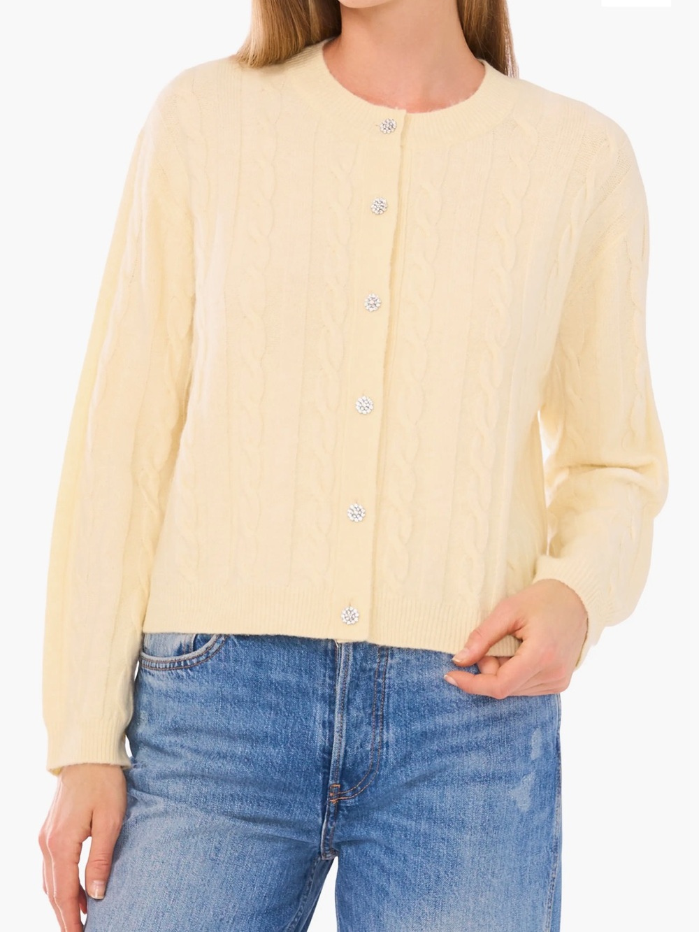 CeCe soft yellow Cable-Knit Button-Front Sweater